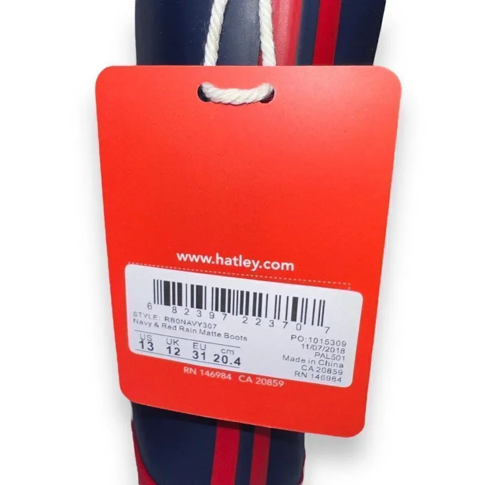 Hatley Navy‎ & Red Rain Matte Boots RB0NAVY307 Youth 13